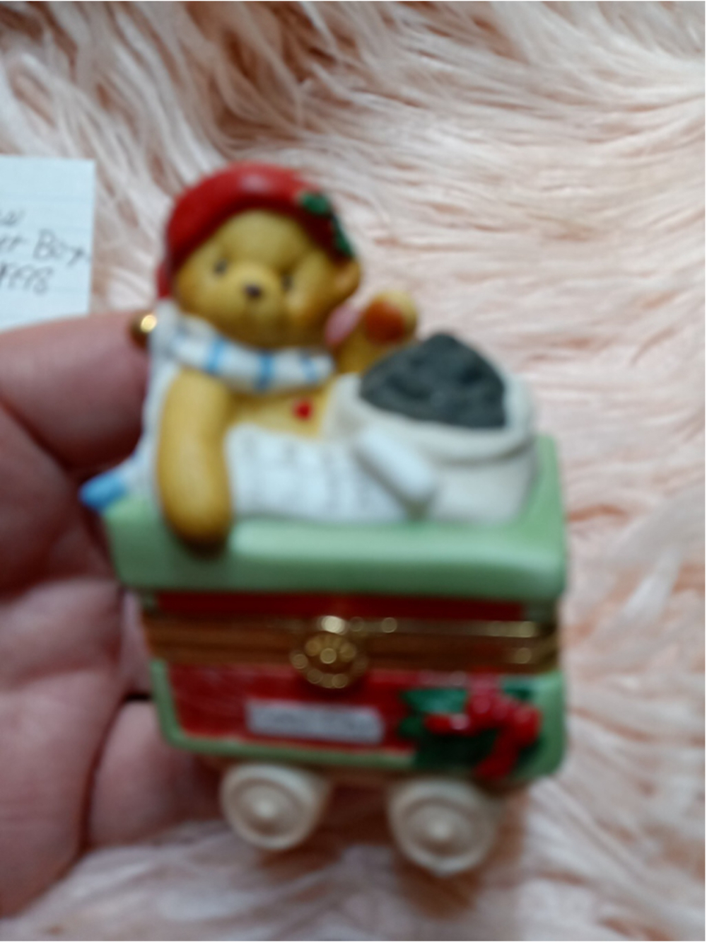 Cherished Teddies Coal Car Trinket Box 1998 Bear Coal Bag List Boys Girls Santa
